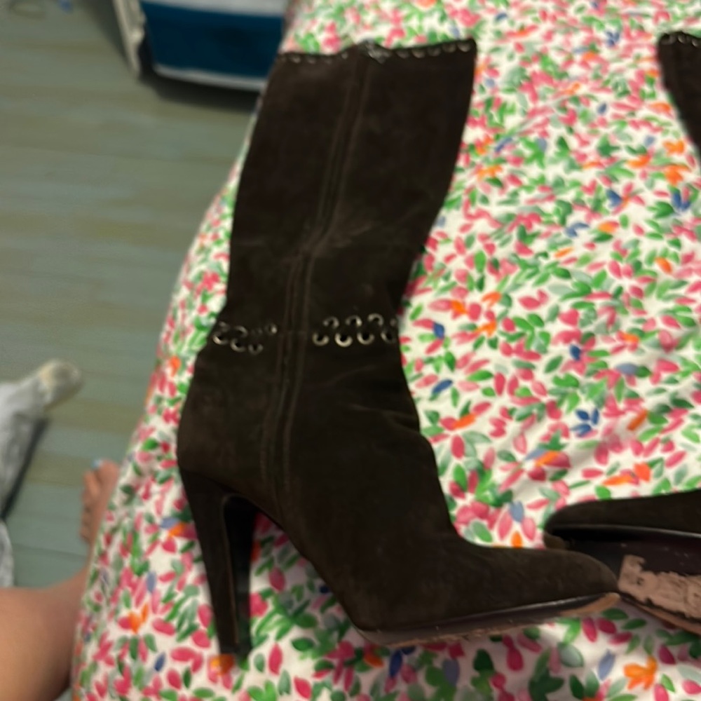 Prada Brown suede high leather boots